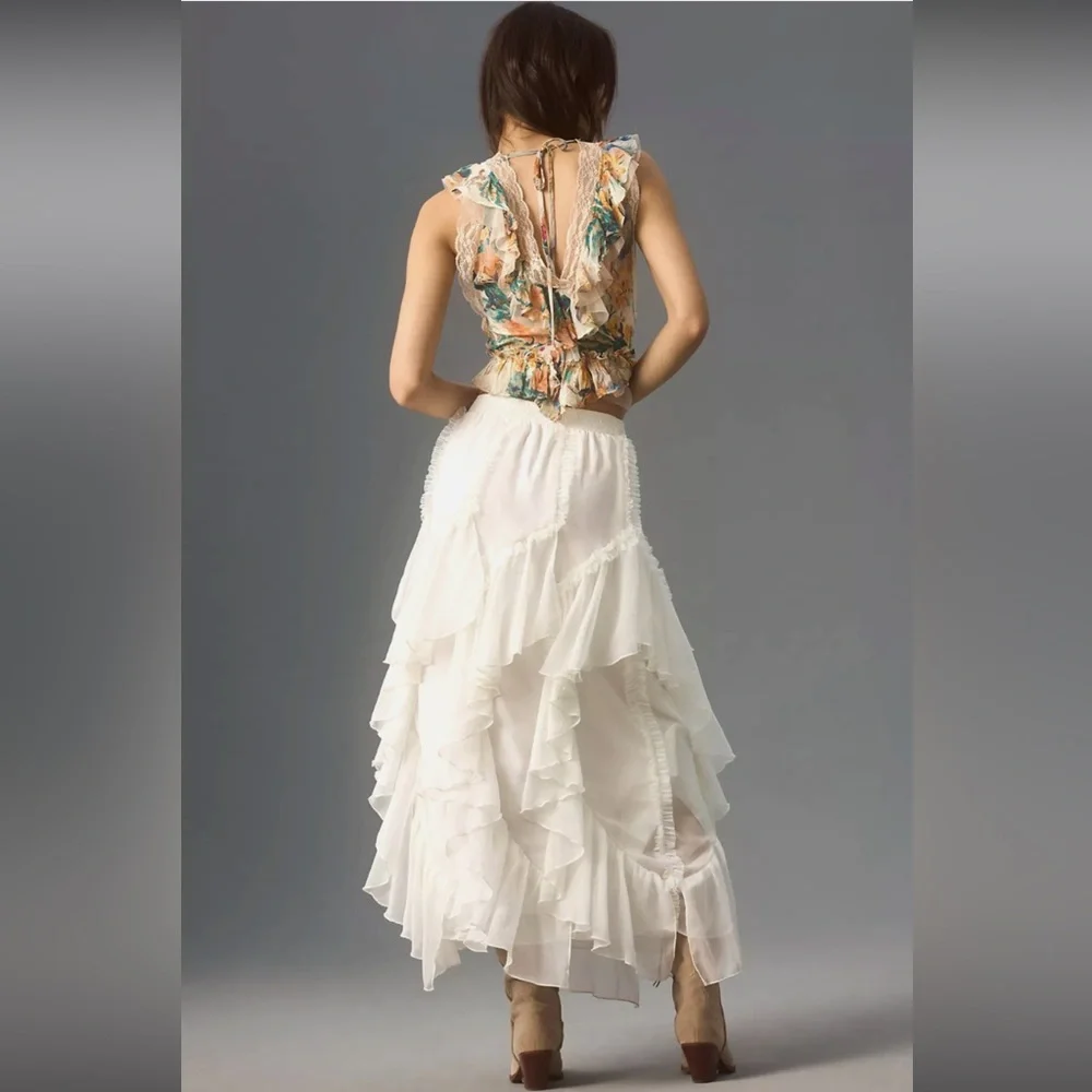 NWT ANTHROPOLOGIE KAVITA BHARTIA Ruffle Maxi Skirt - Picture 2 of 7